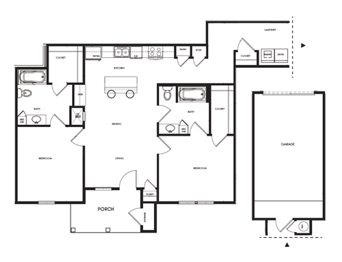 Floor plan for 2 beds, 2 baths, 1084 sqft